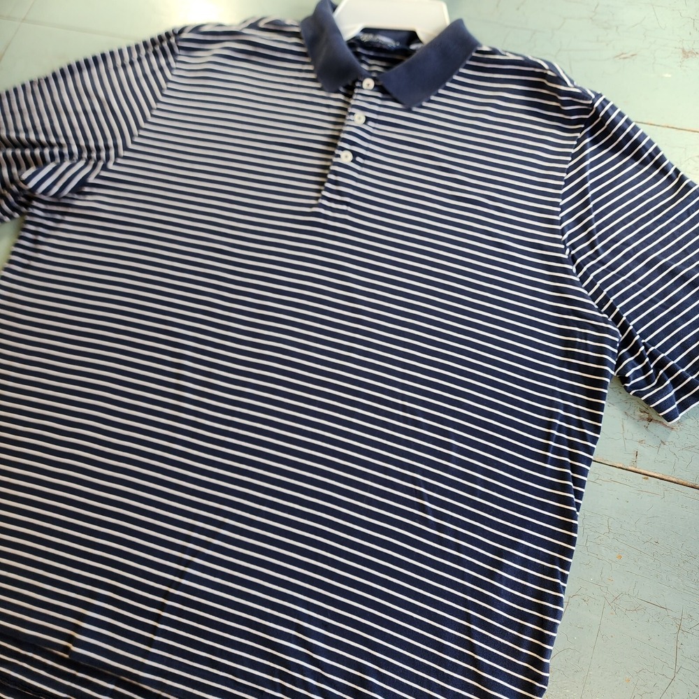 Polo Golf Ralph Lauren Shirt Men's Large Vintage Striped Navy Blue